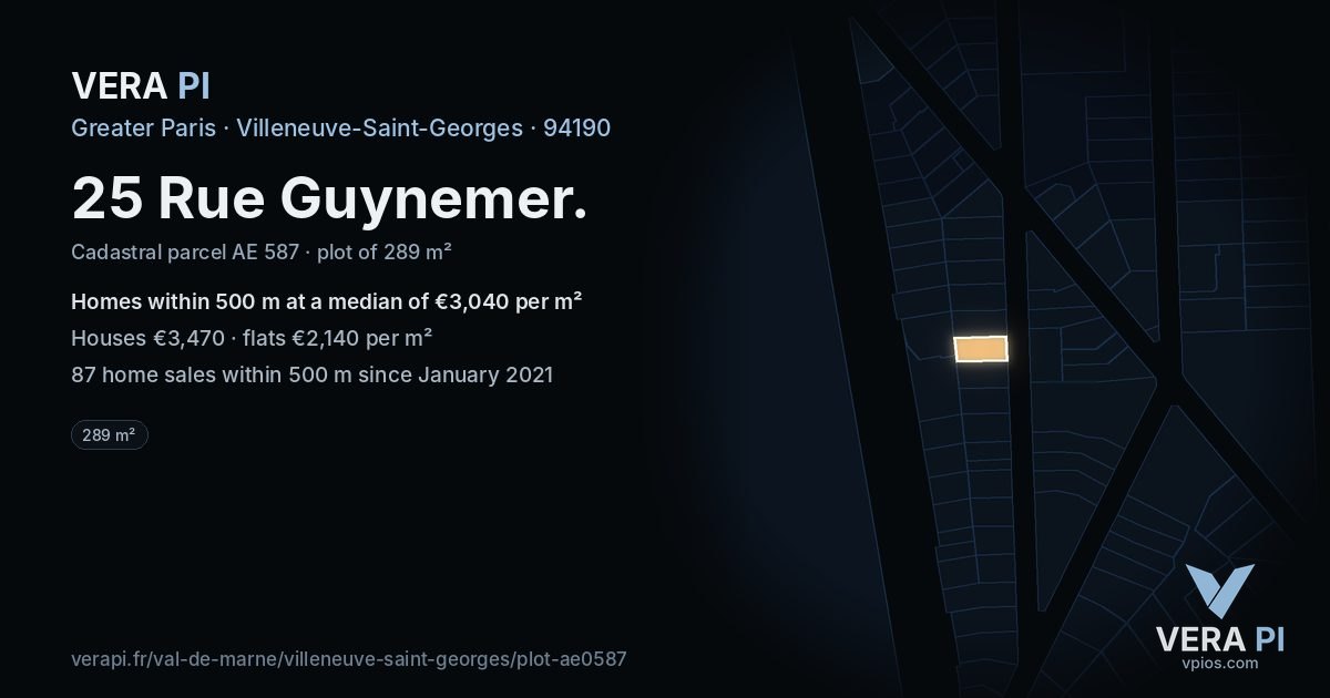 25 Rue Guynemer, Villeneuve-Saint-Georges at night – the plot lit, the parcels around coloured by the prices near them