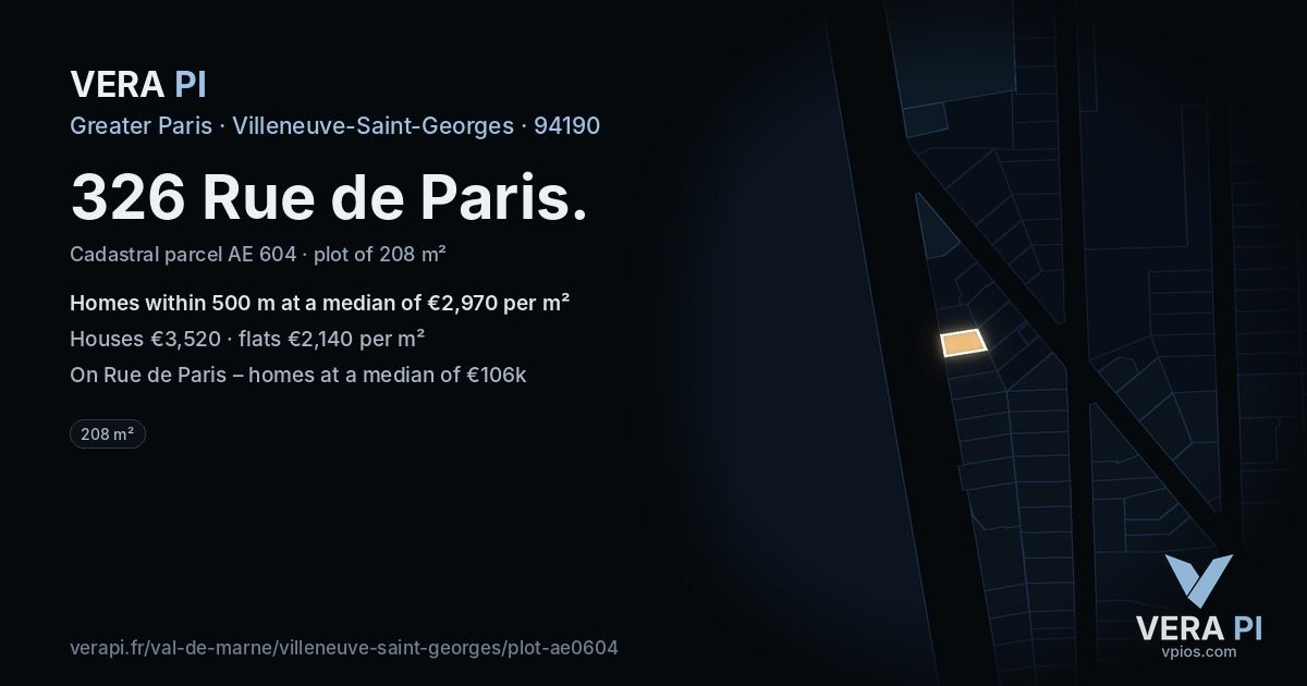 326 Rue de Paris, Villeneuve-Saint-Georges at night – the plot lit, the parcels around coloured by the prices near them