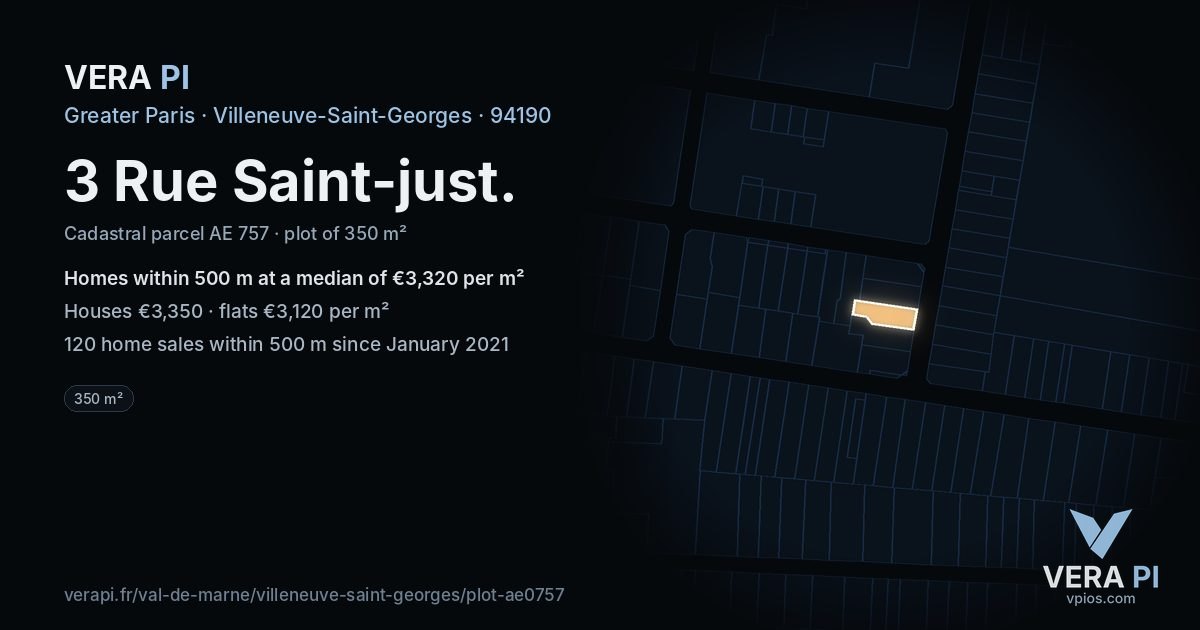 3 Rue Saint-just, Villeneuve-Saint-Georges at night – the plot lit, the parcels around coloured by the prices near them
