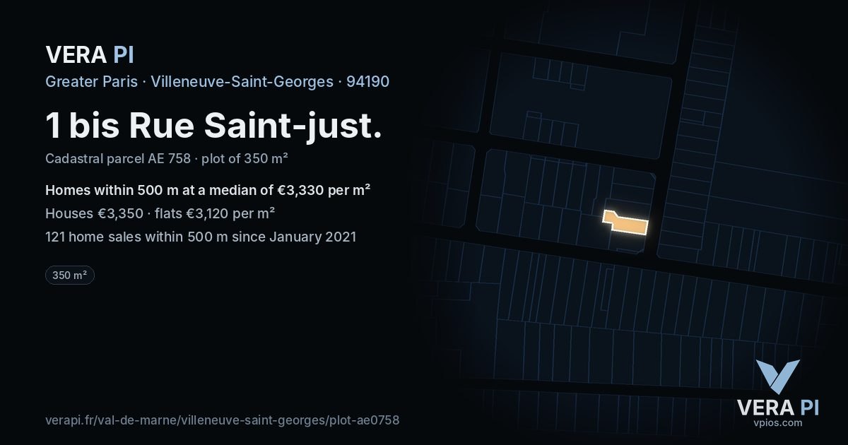 1 bis Rue Saint-just, Villeneuve-Saint-Georges at night – the plot lit, the parcels around coloured by the prices near them
