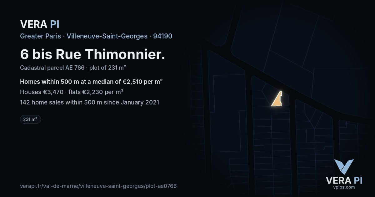 6 bis Rue Thimonnier, Villeneuve-Saint-Georges at night – the plot lit, the parcels around coloured by the prices near them