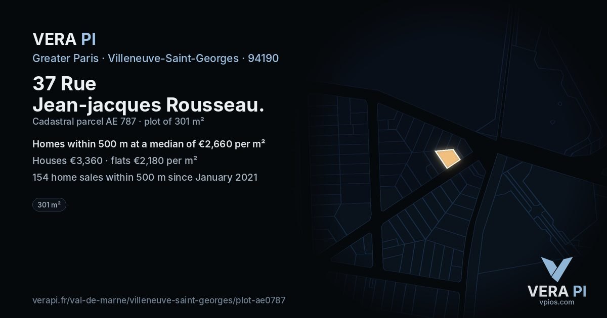 37 Rue Jean-jacques Rousseau, Villeneuve-Saint-Georges at night – the plot lit, the parcels around coloured by the prices near them