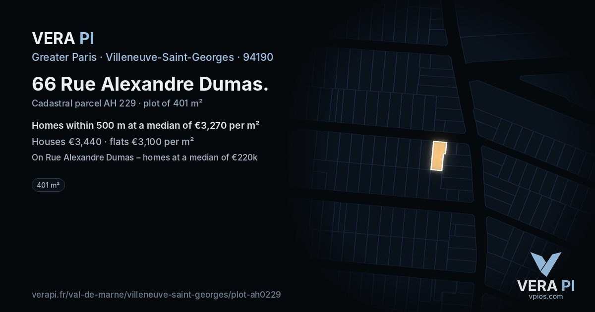 66 Rue Alexandre Dumas, Villeneuve-Saint-Georges at night – the plot lit, the parcels around coloured by the prices near them