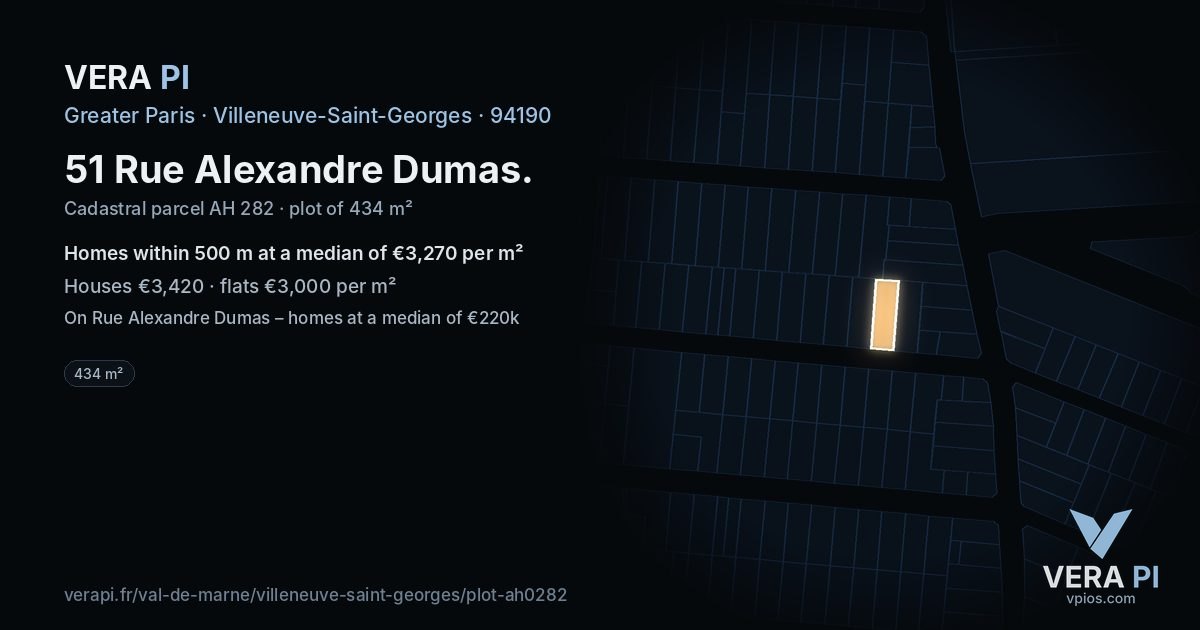 51 Rue Alexandre Dumas, Villeneuve-Saint-Georges at night – the plot lit, the parcels around coloured by the prices near them