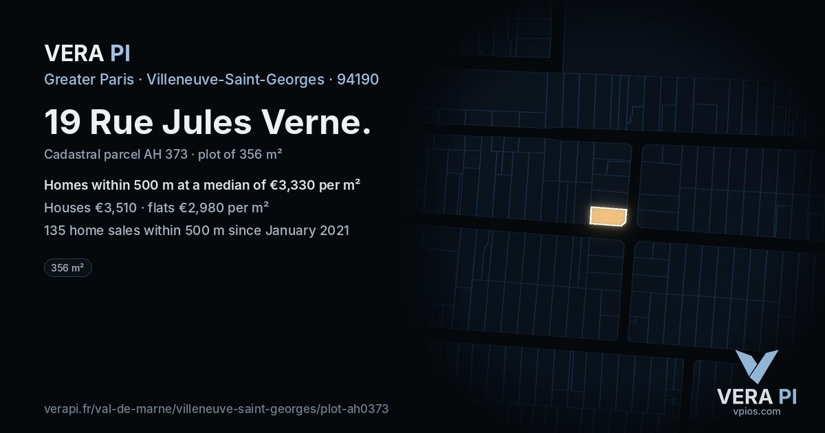 19 Rue Jules Verne, Villeneuve-Saint-Georges at night – the plot lit, the parcels around coloured by the prices near them