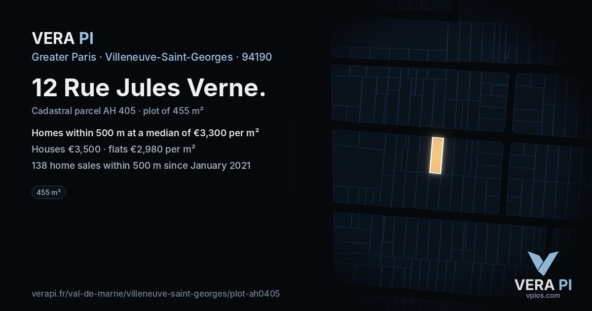 12 Rue Jules Verne, Villeneuve-Saint-Georges at night – the plot lit, the parcels around coloured by the prices near them