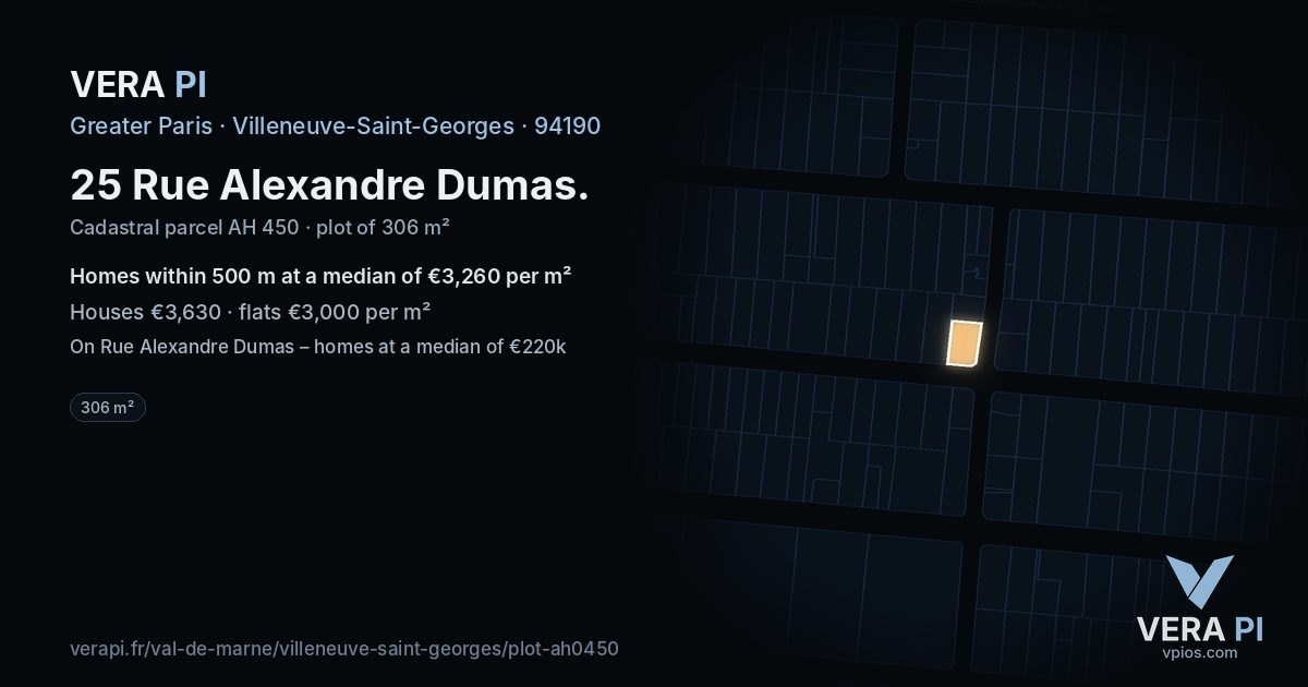 25 Rue Alexandre Dumas, Villeneuve-Saint-Georges at night – the plot lit, the parcels around coloured by the prices near them