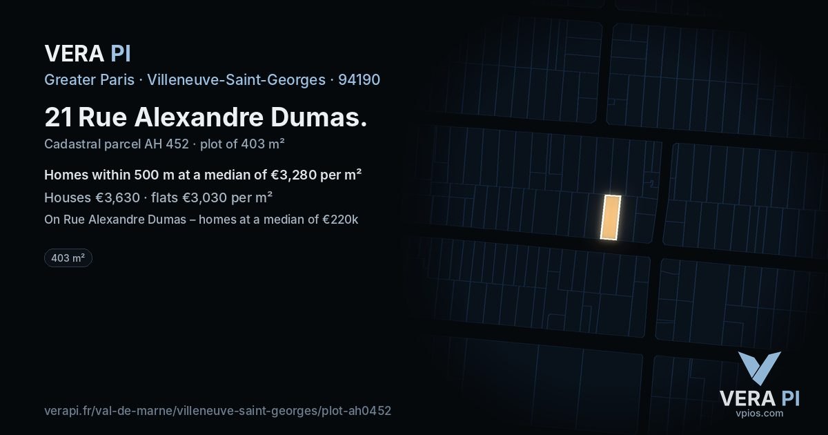 21 Rue Alexandre Dumas, Villeneuve-Saint-Georges at night – the plot lit, the parcels around coloured by the prices near them