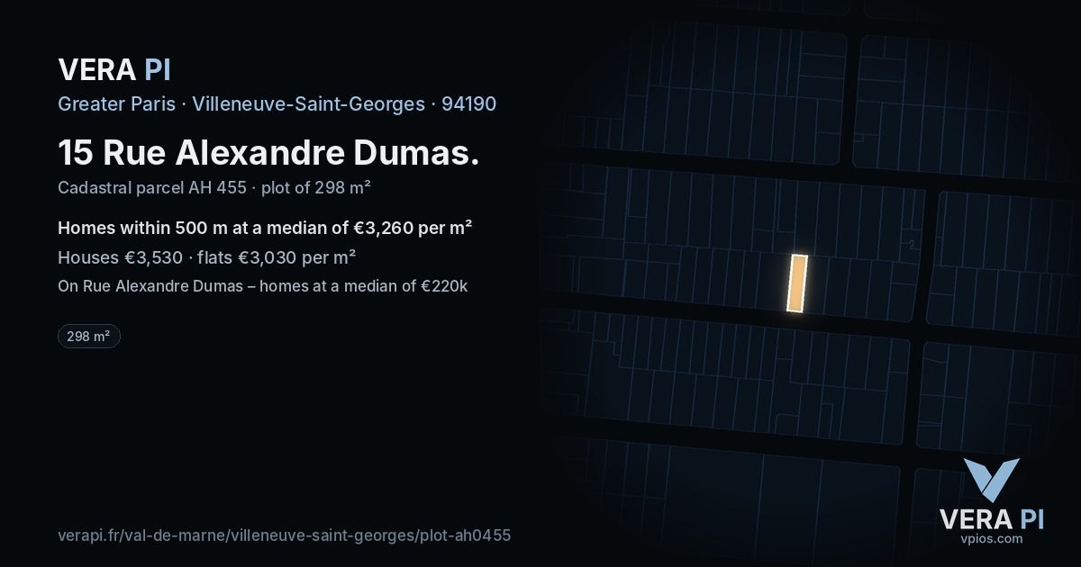 15 Rue Alexandre Dumas, Villeneuve-Saint-Georges at night – the plot lit, the parcels around coloured by the prices near them