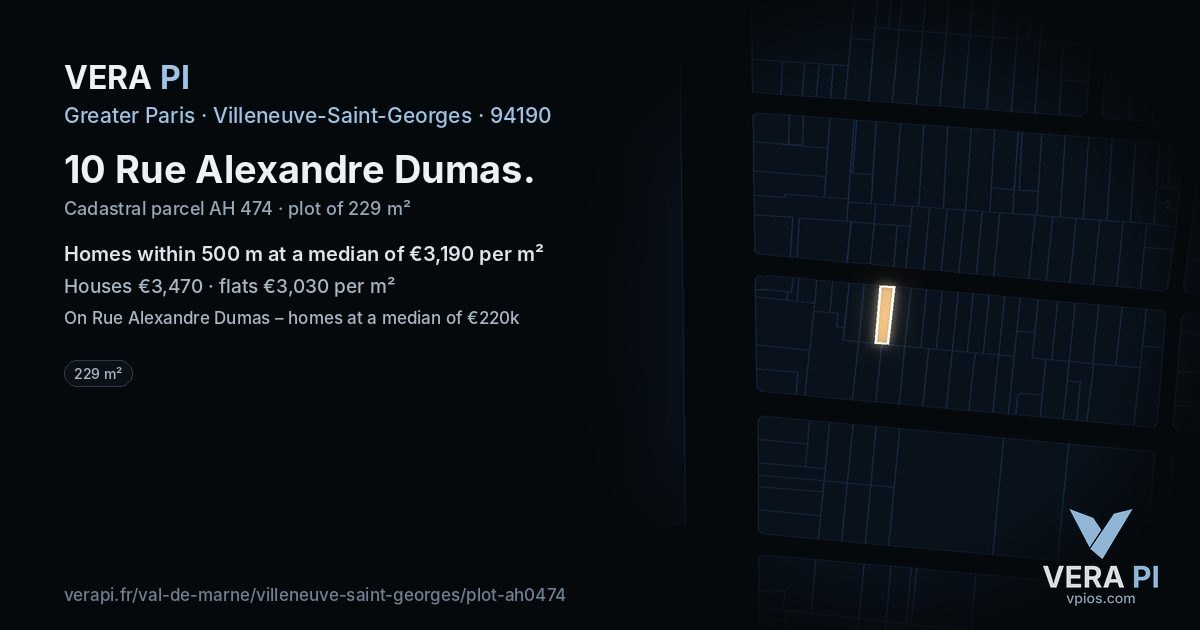 10 Rue Alexandre Dumas, Villeneuve-Saint-Georges at night – the plot lit, the parcels around coloured by the prices near them