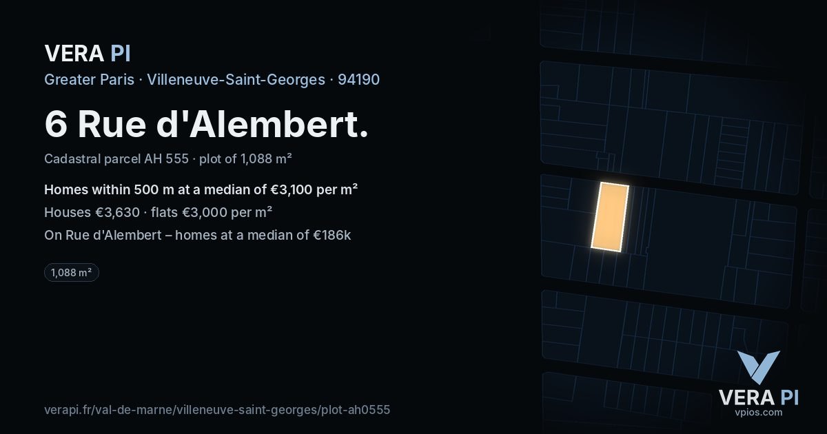 6 Rue d'Alembert, Villeneuve-Saint-Georges at night – the plot lit, the parcels around coloured by the prices near them