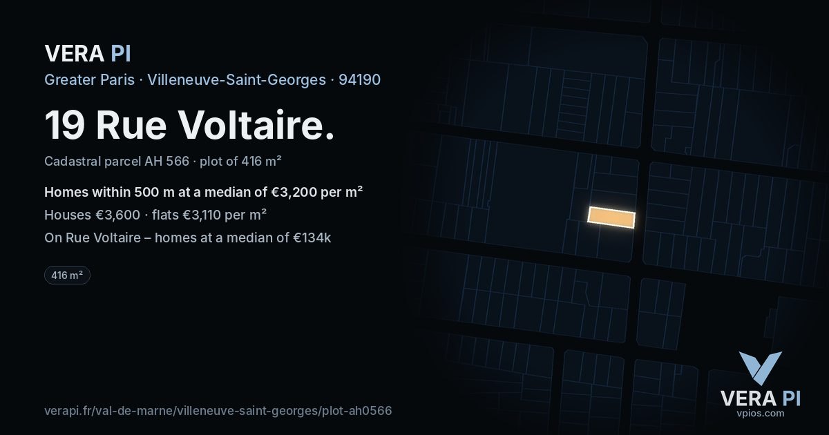 19 Rue Voltaire, Villeneuve-Saint-Georges at night – the plot lit, the parcels around coloured by the prices near them