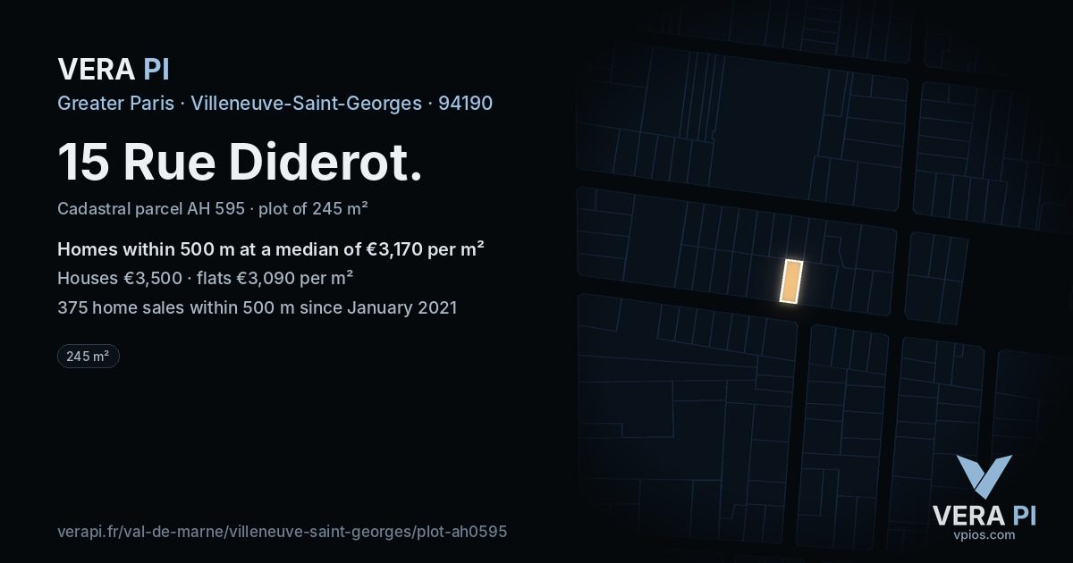 15 Rue Diderot, Villeneuve-Saint-Georges at night – the plot lit, the parcels around coloured by the prices near them