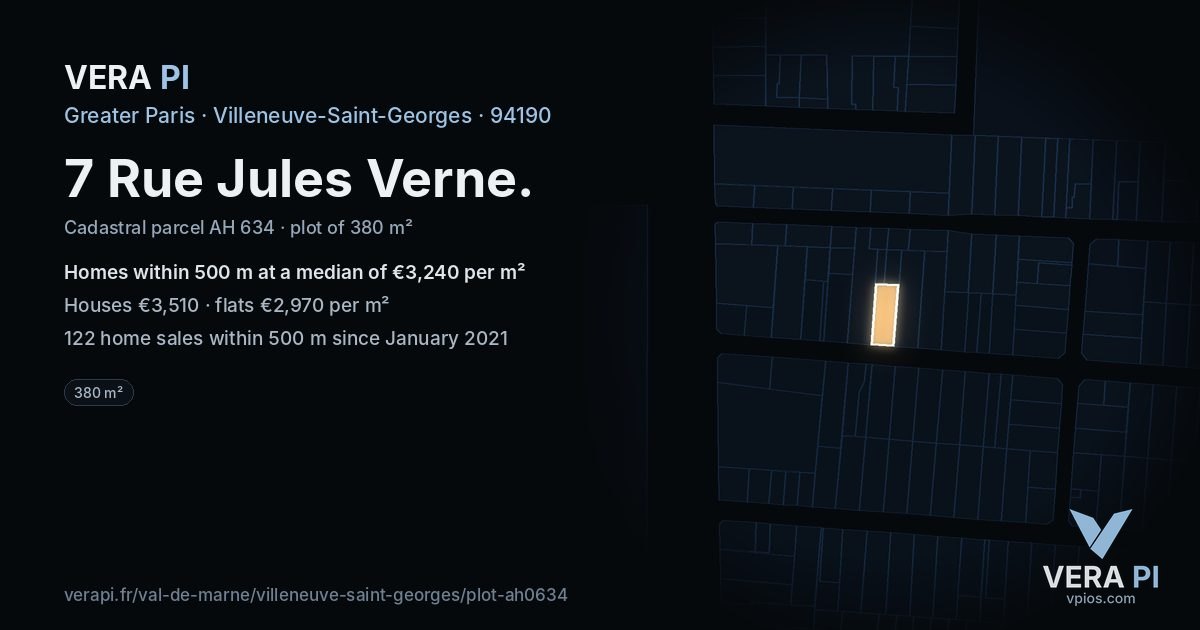 7 Rue Jules Verne, Villeneuve-Saint-Georges at night – the plot lit, the parcels around coloured by the prices near them