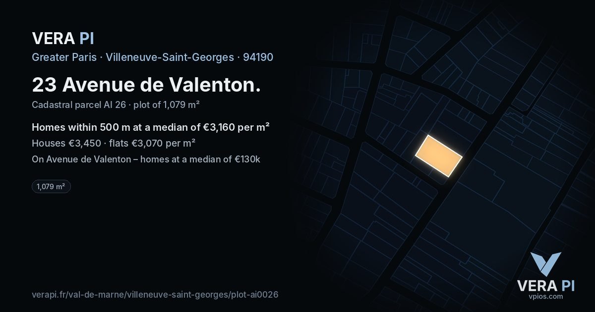 23 Avenue de Valenton, Villeneuve-Saint-Georges at night – the plot lit, the parcels around coloured by the prices near them