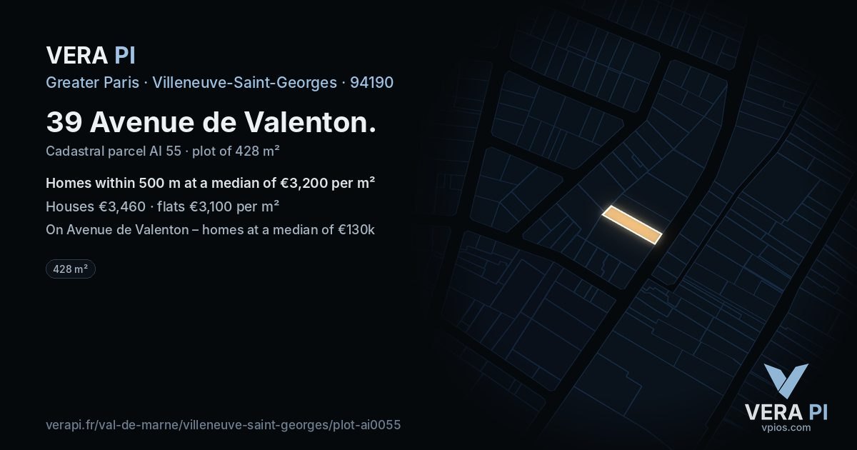 39 Avenue de Valenton, Villeneuve-Saint-Georges at night – the plot lit, the parcels around coloured by the prices near them