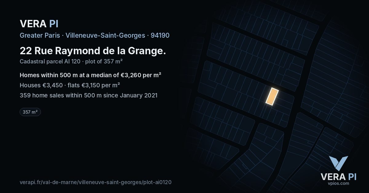 22 Rue Raymond de la Grange, Villeneuve-Saint-Georges at night – the plot lit, the parcels around coloured by the prices near them