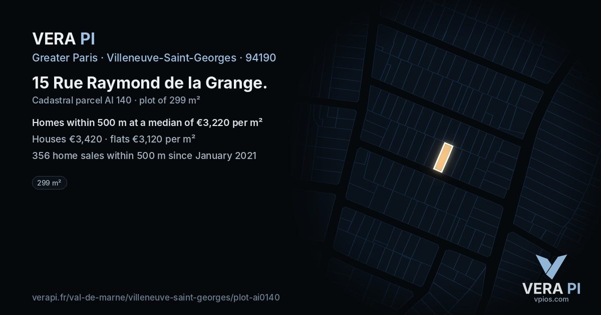 15 Rue Raymond de la Grange, Villeneuve-Saint-Georges at night – the plot lit, the parcels around coloured by the prices near them