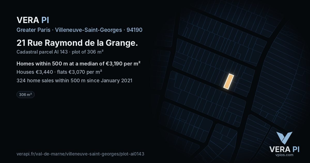 21 Rue Raymond de la Grange, Villeneuve-Saint-Georges at night – the plot lit, the parcels around coloured by the prices near them