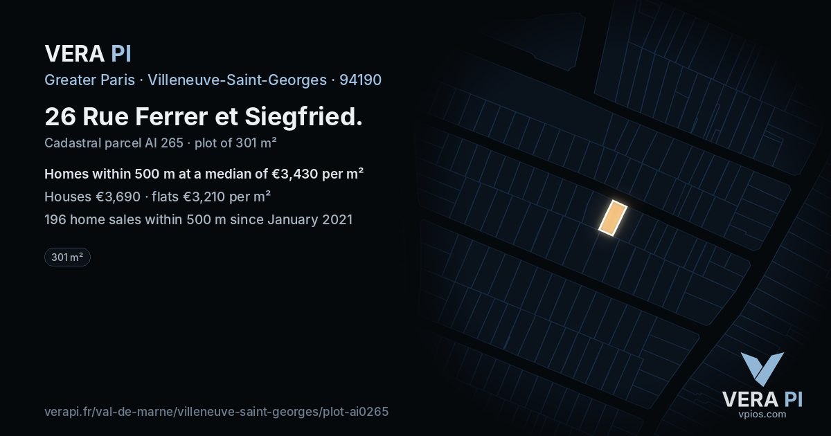 26 Rue Ferrer et Siegfried, Villeneuve-Saint-Georges at night – the plot lit, the parcels around coloured by the prices near them