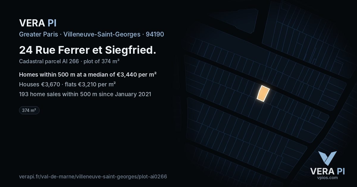 24 Rue Ferrer et Siegfried, Villeneuve-Saint-Georges at night – the plot lit, the parcels around coloured by the prices near them