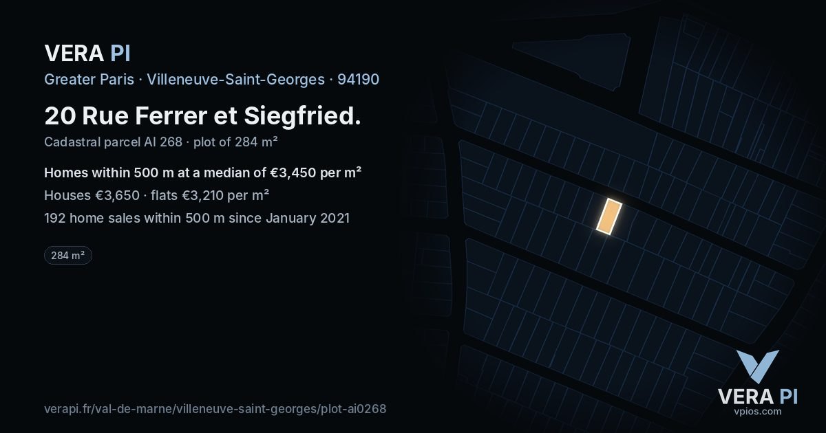 20 Rue Ferrer et Siegfried, Villeneuve-Saint-Georges at night – the plot lit, the parcels around coloured by the prices near them