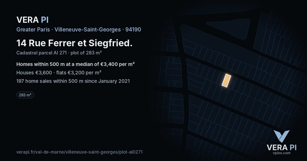 14 Rue Ferrer et Siegfried, Villeneuve-Saint-Georges at night – the plot lit, the parcels around coloured by the prices near them