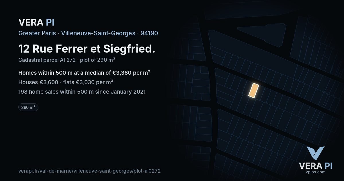 12 Rue Ferrer et Siegfried, Villeneuve-Saint-Georges at night – the plot lit, the parcels around coloured by the prices near them