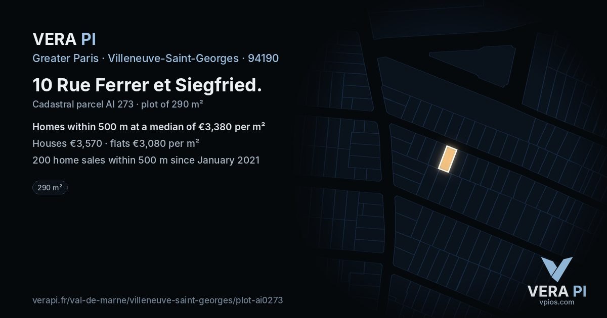 10 Rue Ferrer et Siegfried, Villeneuve-Saint-Georges at night – the plot lit, the parcels around coloured by the prices near them