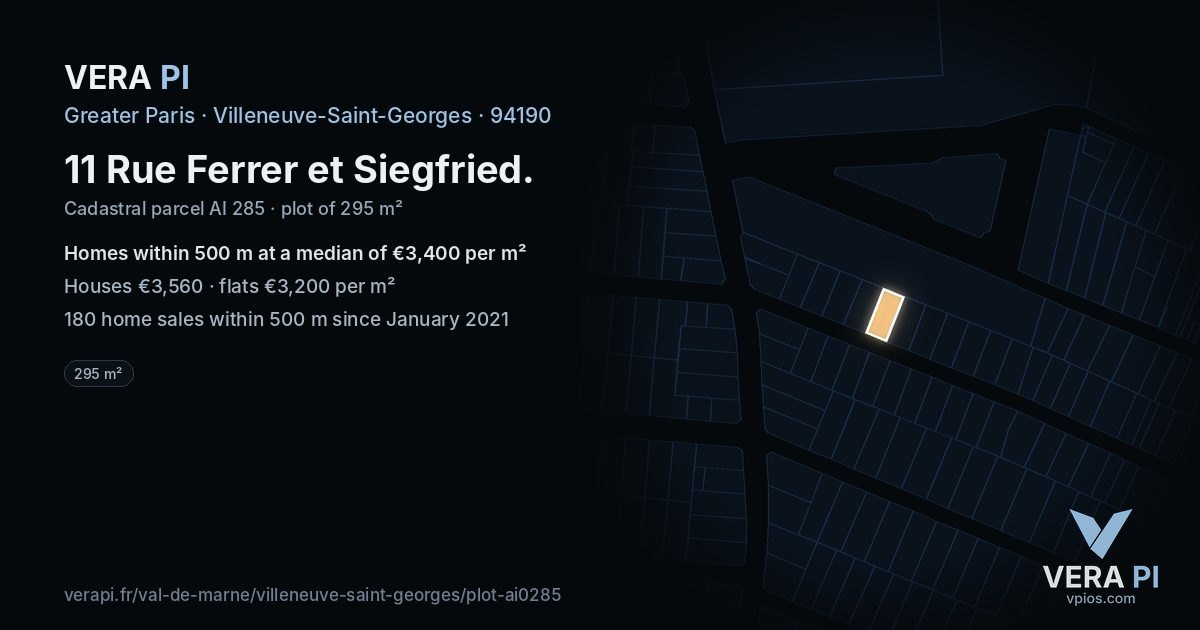11 Rue Ferrer et Siegfried, Villeneuve-Saint-Georges at night – the plot lit, the parcels around coloured by the prices near them