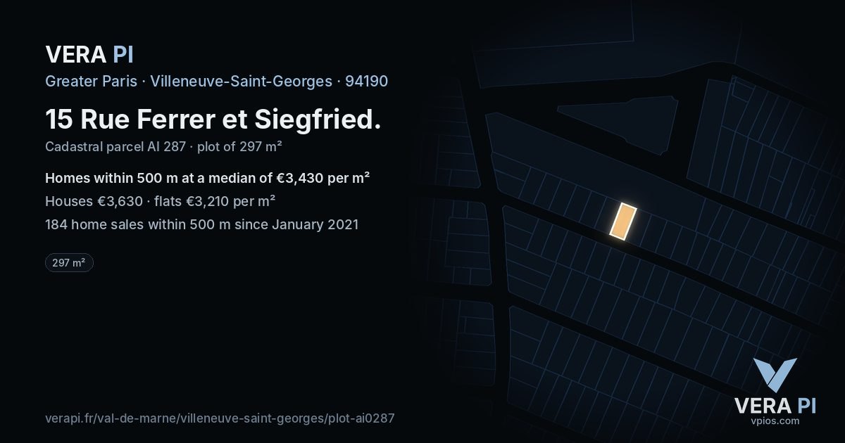 15 Rue Ferrer et Siegfried, Villeneuve-Saint-Georges at night – the plot lit, the parcels around coloured by the prices near them