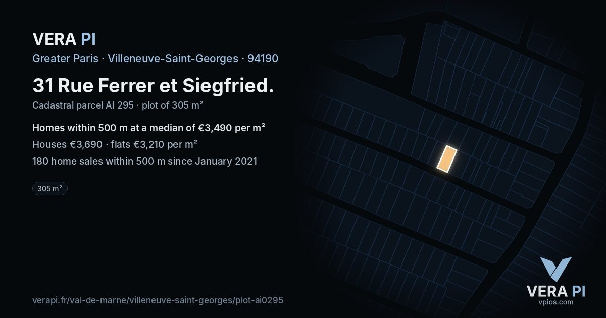 31 Rue Ferrer et Siegfried, Villeneuve-Saint-Georges at night – the plot lit, the parcels around coloured by the prices near them