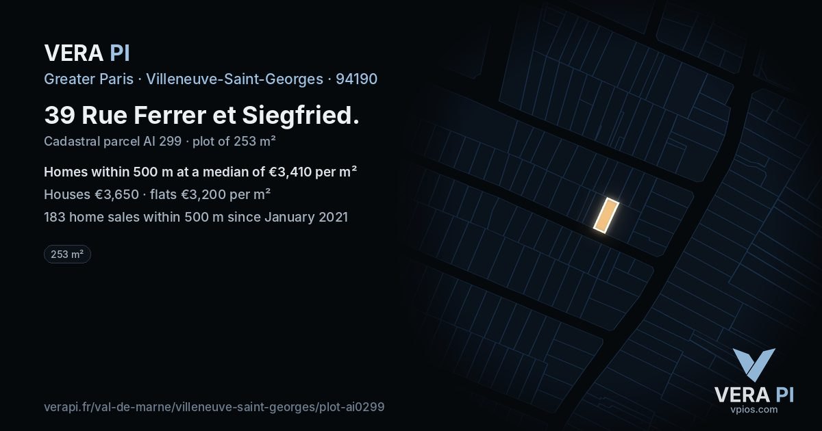 39 Rue Ferrer et Siegfried, Villeneuve-Saint-Georges at night – the plot lit, the parcels around coloured by the prices near them