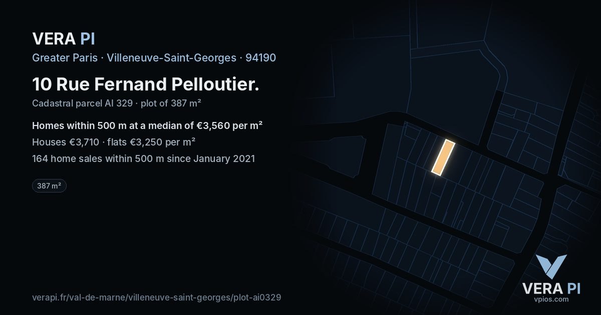 10 Rue Fernand Pelloutier, Villeneuve-Saint-Georges at night – the plot lit, the parcels around coloured by the prices near them