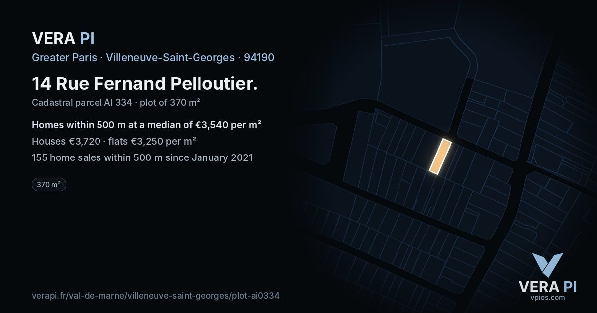 14 Rue Fernand Pelloutier, Villeneuve-Saint-Georges at night – the plot lit, the parcels around coloured by the prices near them