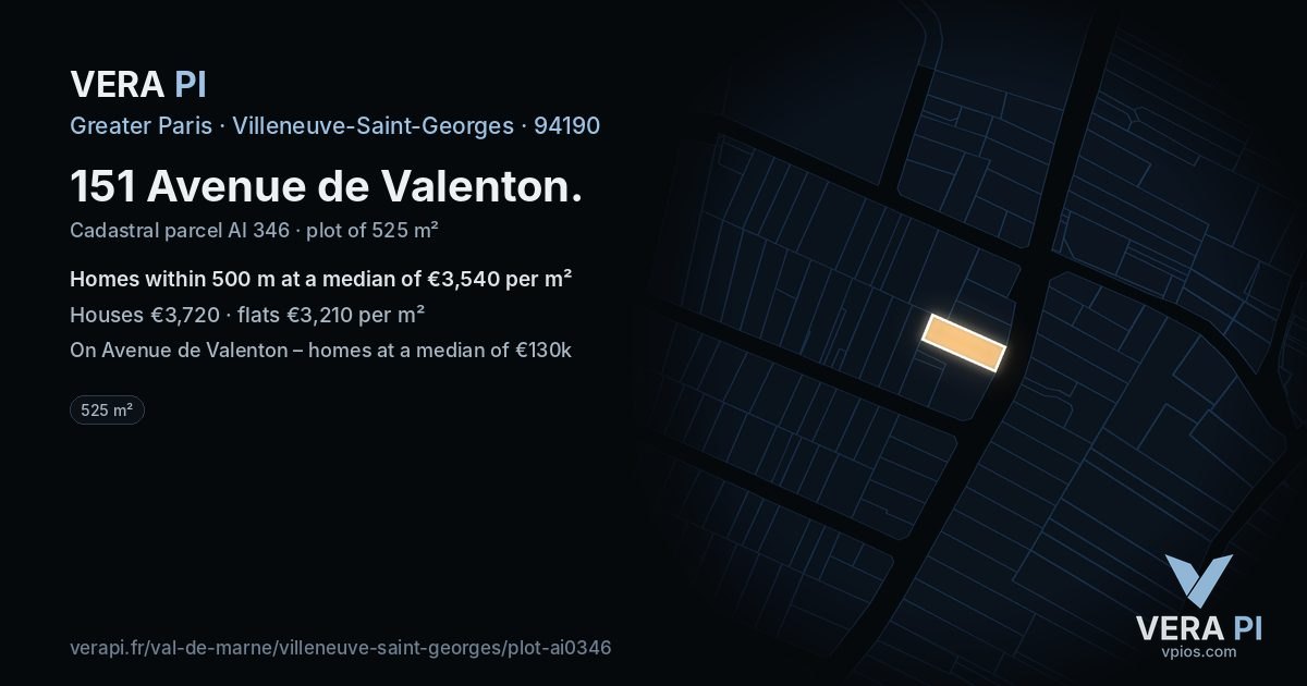 151 Avenue de Valenton, Villeneuve-Saint-Georges at night – the plot lit, the parcels around coloured by the prices near them