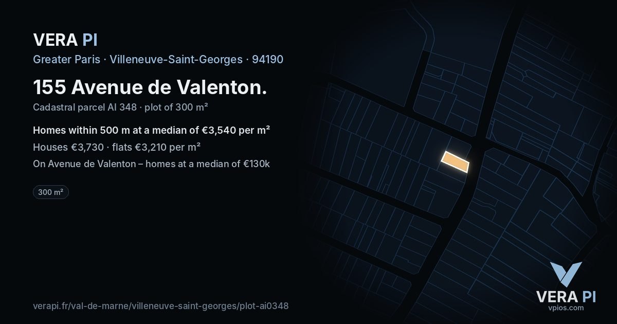 155 Avenue de Valenton, Villeneuve-Saint-Georges at night – the plot lit, the parcels around coloured by the prices near them