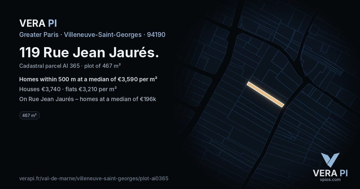 119 Rue Jean Jaurés, Villeneuve-Saint-Georges at night – the plot lit, the parcels around coloured by the prices near them
