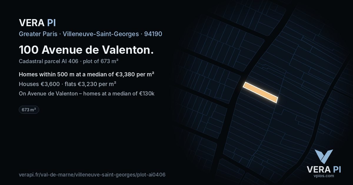 100 Avenue de Valenton, Villeneuve-Saint-Georges at night – the plot lit, the parcels around coloured by the prices near them