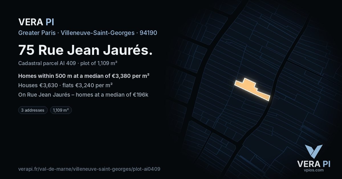 75 Rue Jean Jaurés, Villeneuve-Saint-Georges at night – the plot lit, the parcels around coloured by the prices near them