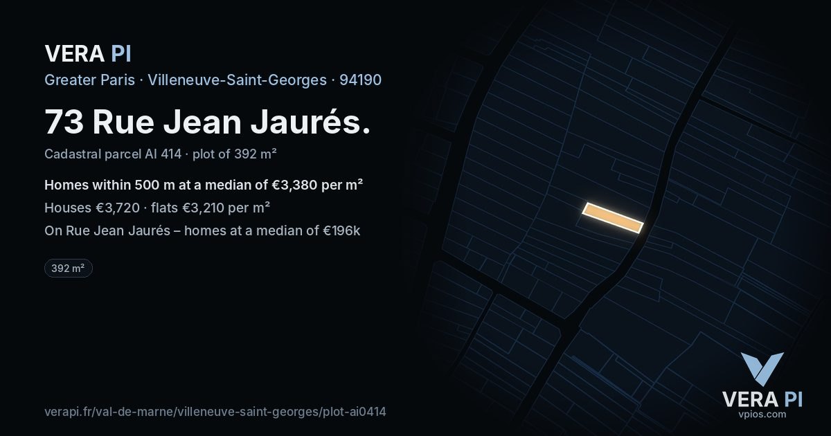 73 Rue Jean Jaurés, Villeneuve-Saint-Georges at night – the plot lit, the parcels around coloured by the prices near them