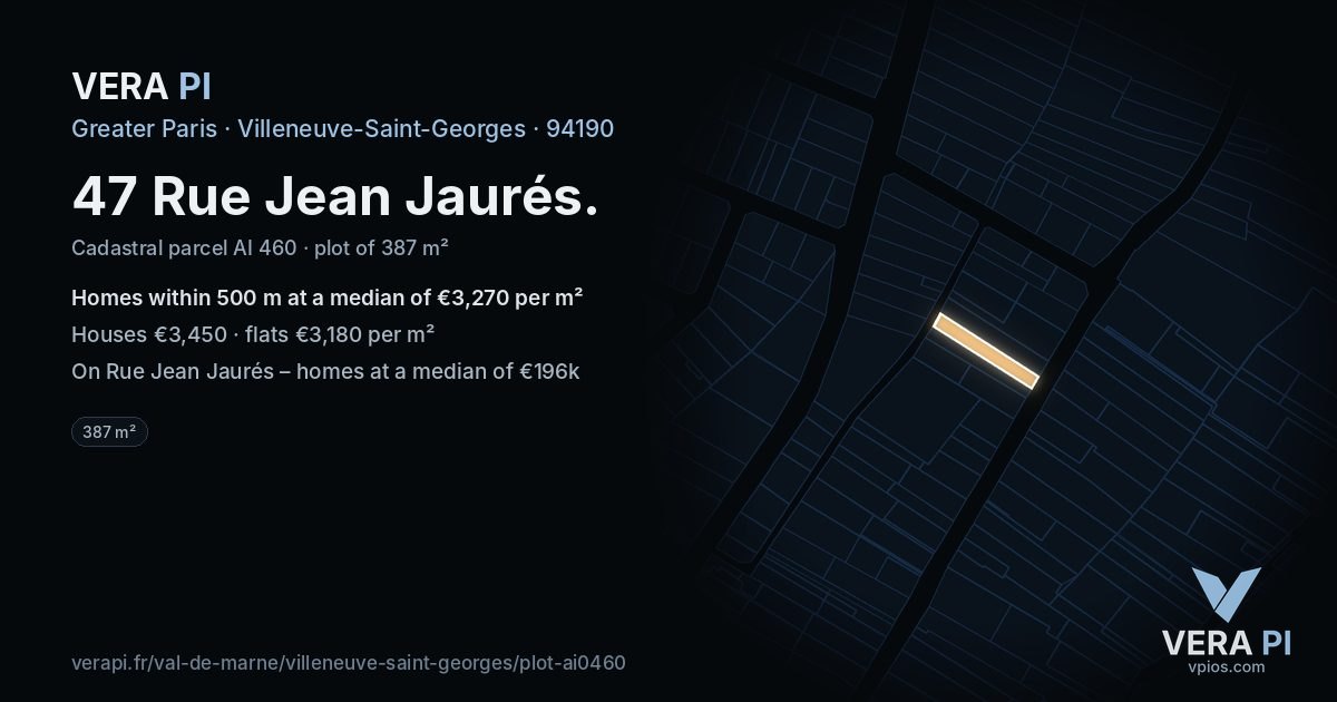 47 Rue Jean Jaurés, Villeneuve-Saint-Georges at night – the plot lit, the parcels around coloured by the prices near them