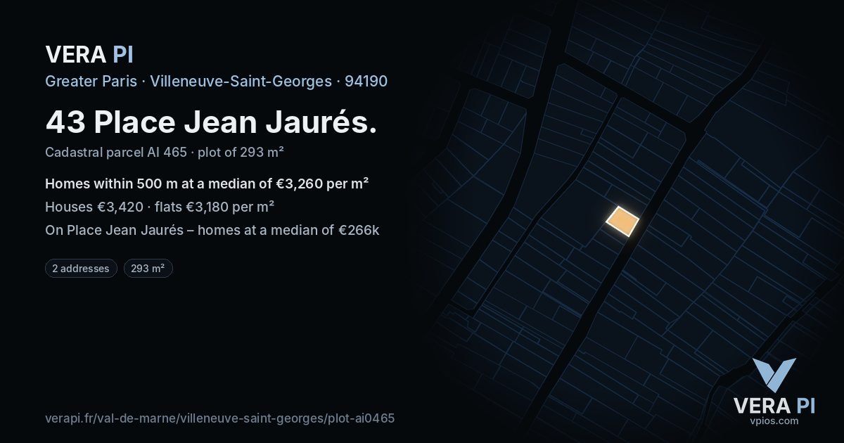 43 Place Jean Jaurés, Villeneuve-Saint-Georges at night – the plot lit, the parcels around coloured by the prices near them