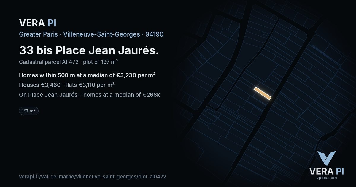 33 bis Place Jean Jaurés, Villeneuve-Saint-Georges at night – the plot lit, the parcels around coloured by the prices near them