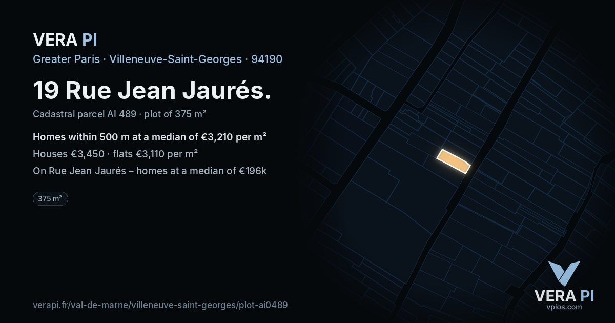 19 Rue Jean Jaurés, Villeneuve-Saint-Georges at night – the plot lit, the parcels around coloured by the prices near them