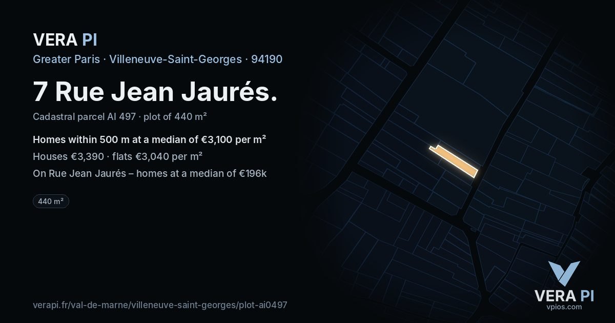7 Rue Jean Jaurés, Villeneuve-Saint-Georges at night – the plot lit, the parcels around coloured by the prices near them