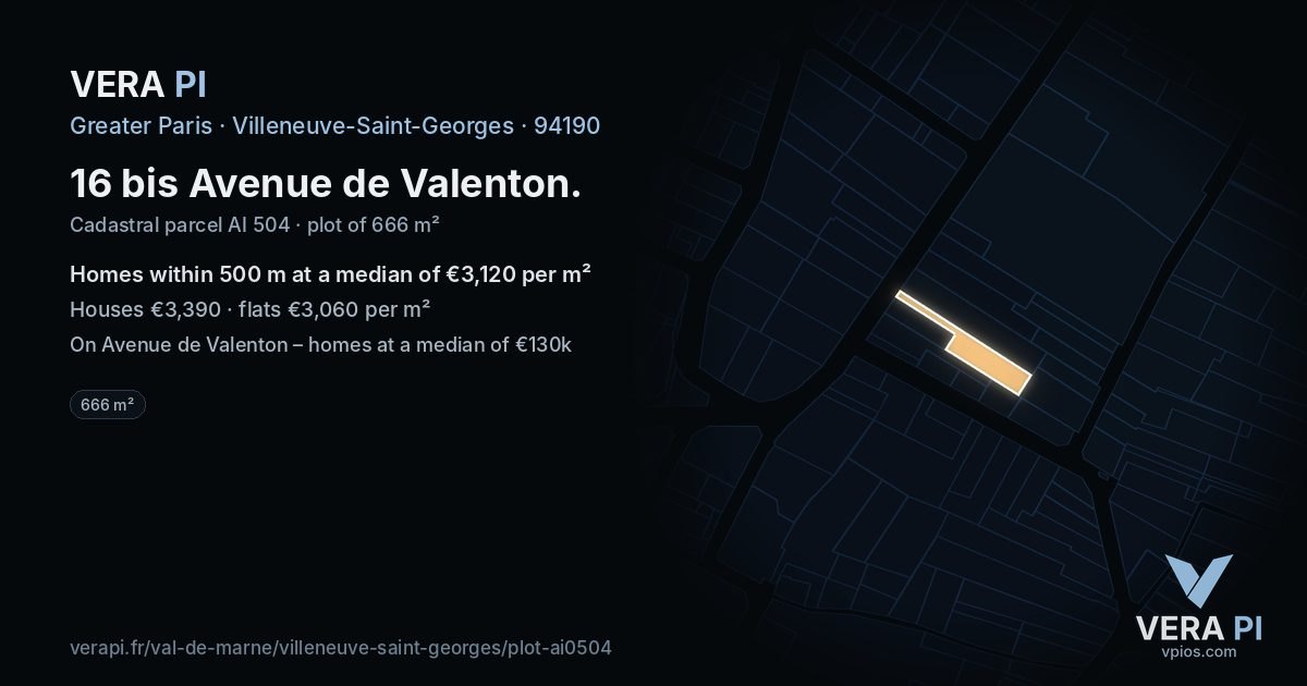 16 bis Avenue de Valenton, Villeneuve-Saint-Georges at night – the plot lit, the parcels around coloured by the prices near them