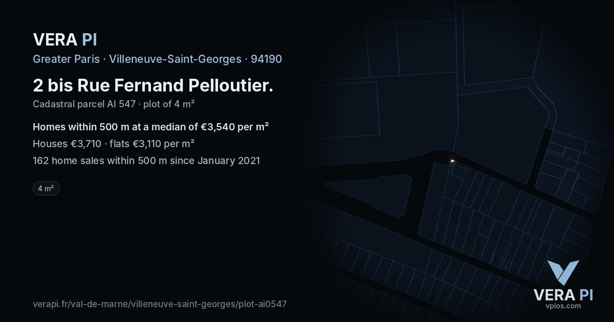2 bis Rue Fernand Pelloutier, Villeneuve-Saint-Georges at night – the plot lit, the parcels around coloured by the prices near them
