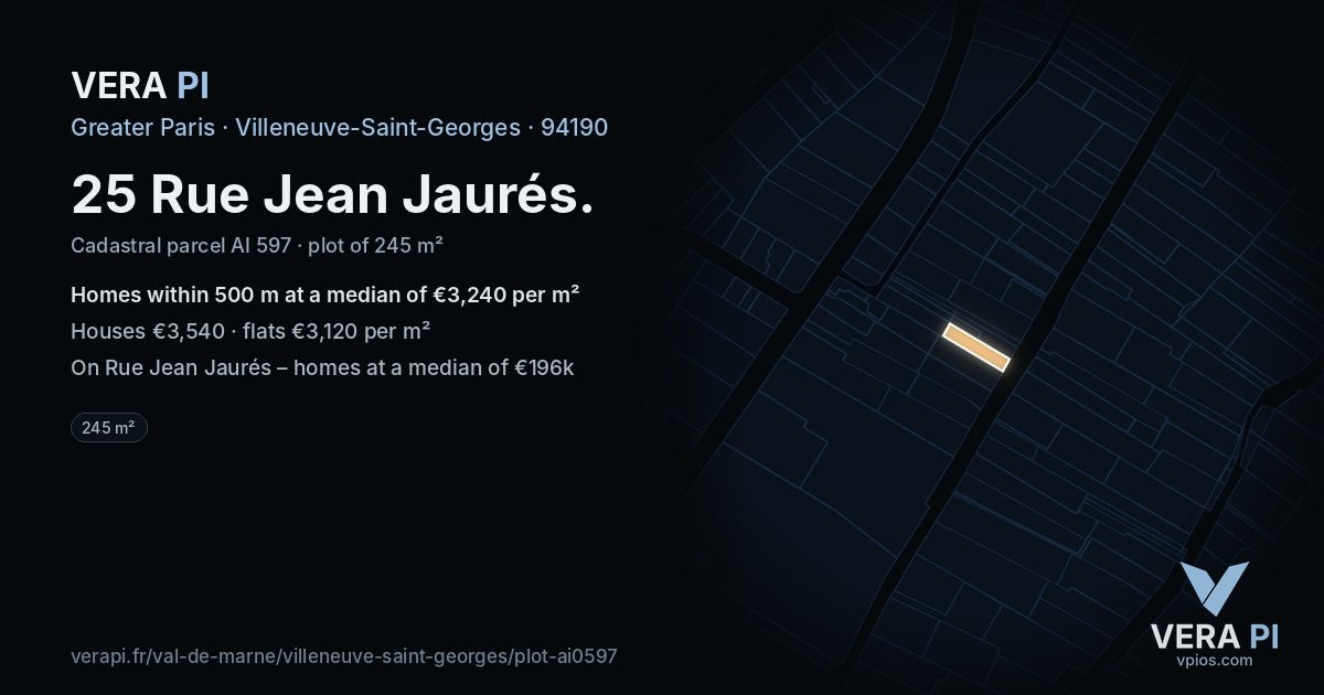 25 Rue Jean Jaurés, Villeneuve-Saint-Georges at night – the plot lit, the parcels around coloured by the prices near them
