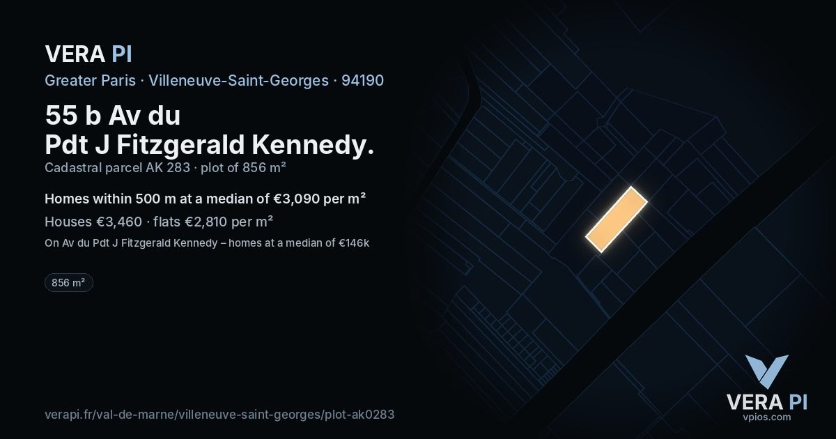 55 b Av du Pdt J Fitzgerald Kennedy, Villeneuve-Saint-Georges at night – the plot lit, the parcels around coloured by the prices near them